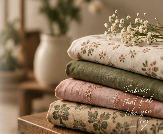 Artisan curated fabrics in soft pastel hues